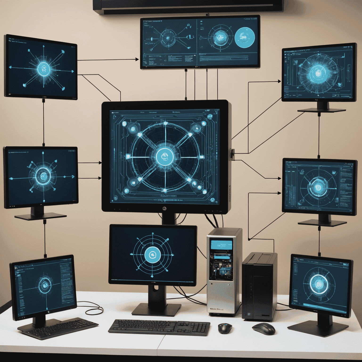 A split-screen image showing a traditional computer on one side and a quantum computer on the other, with arrows pointing to various industries they impact