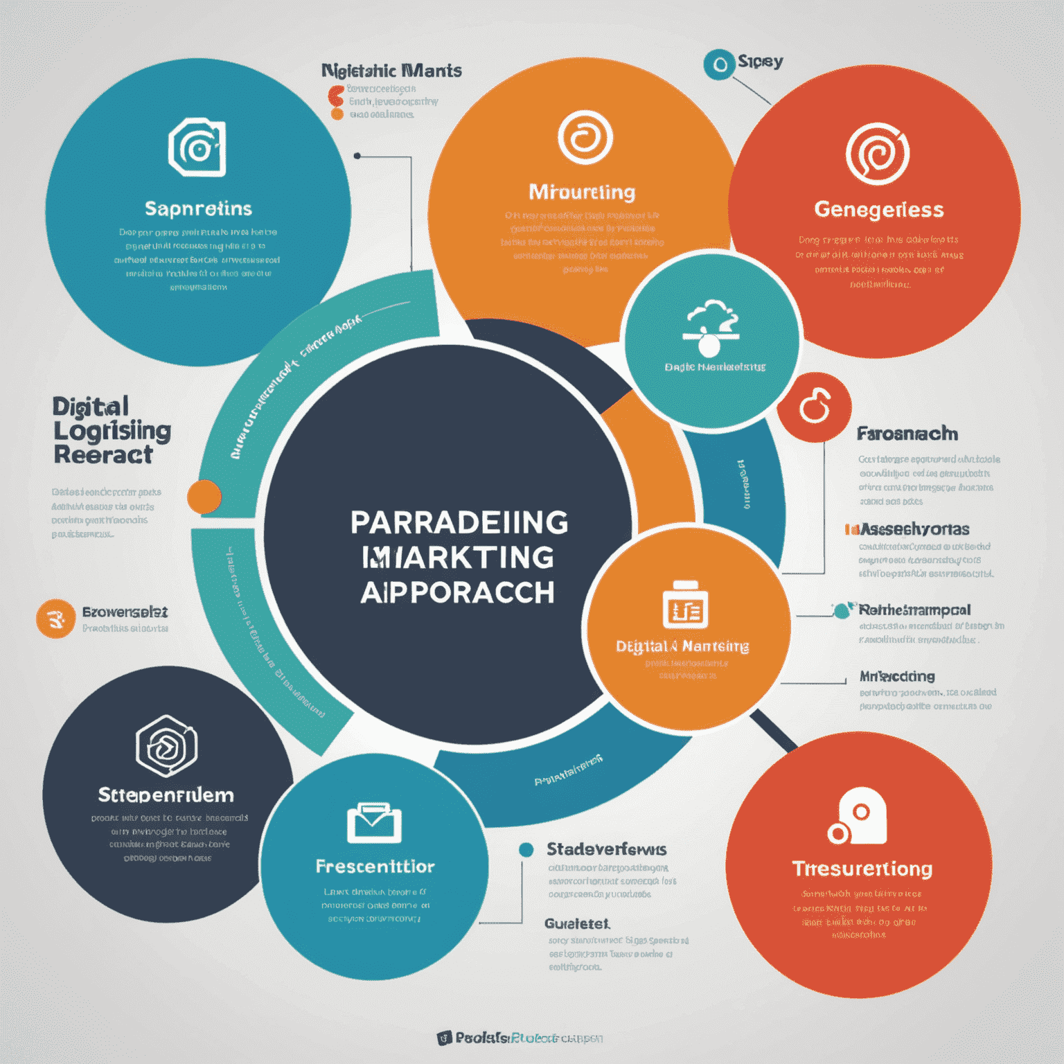 An infographic showing the Paradex digital marketing approach, including research, strategy, implementation, and analysis stages
