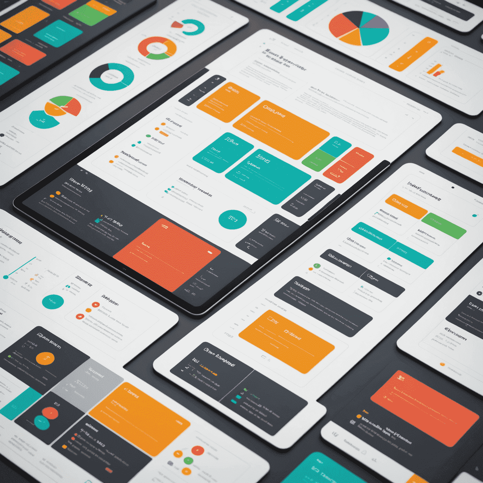 UI/UX design concept with wireframes, color palettes, and user journey maps